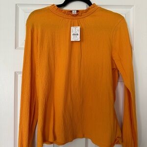 J. Crew Long-Sleeve Ruffle Neck Top in Vibrant Orange